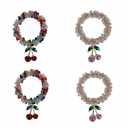 3 x 4PCS Cherry Hair Elastics for Girls-Colorful Crystal Stretch Hair Ties With Beads Ponytail Holders for Women