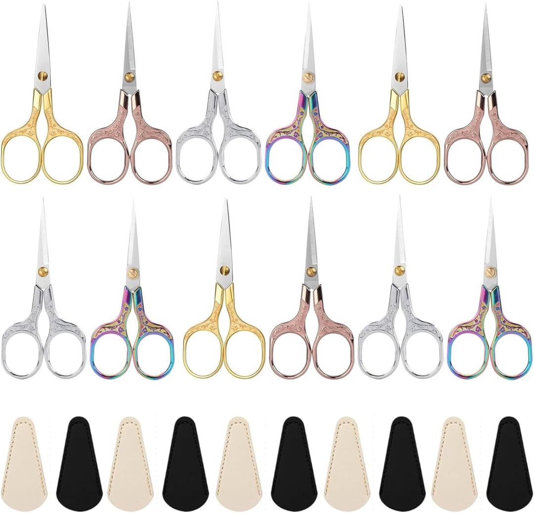 Lanties 12 Pcs Small Sewing Scissors Sharp Embroidery Vintage Crochet Scissors Set with Leather Covers 5 Inch Stainless Steel Sharp Blade Shear for Sewing Crafting DIY & Artwork Threading Tool