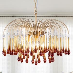 TOCHIC Crystal Gold Chandelier Modern Chandeliers for Dining Room, Raindrop Crystal Chandelier Light Fixture, Vintage Pendant Lighting for Living Room, Bedroom, Bathroom, Foyer, Kitchen Island, 24.5W
