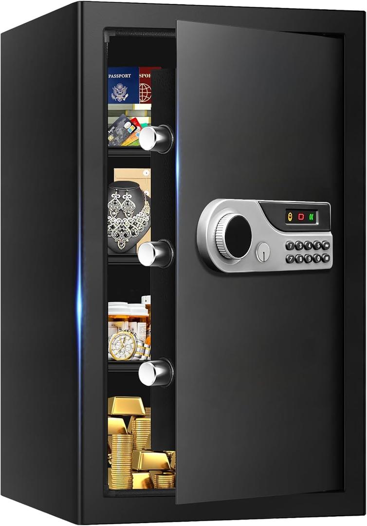 5.2 Cuft Large Fire Safes for Home Document, Digital Safe Box Fireproof Waterproof with Spare Keys, Alarm System and Removable Shelves, Anti-Theft Security Home Safe Fire and Water Proof for Valuables