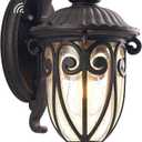 Outdoor Wall Light with Dusk to Dawn Sensor, 18 Inch Exterior Wall Lantern Fixture for House, Bronze Outside Porch Lighting with Clear Seeded Glass for Garage Front Door, Aluminium