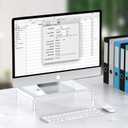 Acrylic Monitor & Laptop Stand Riser - Clear Computer & Laptop Stand for Desk - Compatible with iMac, MacBook & All Notebooks - White Aesthetic Decoration for Office & Home       