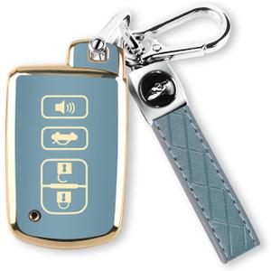 MILD EAST for Toyota Key Fob Cover with Keychain, 4 Button Car Key Case Shell for Tacoma Highlander Corolla Sequoia Camry Tundra Avalon RAV4 4Runner, Golden Edge Soft TPU Easy to Press