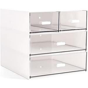 Marknor Makeup Organizer, Desk Organizer with 4 Drawers, Sundries Storage，Vanity Organizer, Cosmetic Storage Organizer, Desk Storage Box, Bathroom Counter or Dresser, White QBH-4CT-1