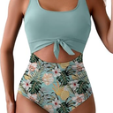 Eomenie Women's One Piece Swimsuit Tummy Control Slimming Bathing Suit Cutout Tie Knot Swimwear Army Green, Print,  L