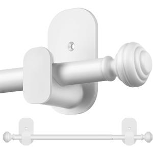 KAMANINA Curtain Rods No Drilling for Windows 16 to 30 Inches, 5/8 Inch Small Curtain Rod for Door Screwless with Adhesive Brackets without Drilling, White