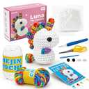 Crochet Kit for Beginners, Unicorn Crochet Kits for Kids and Adults Include Rainbow Yarn, Videos Tutorials, Eyes, and Crochet Hook - Crochet Animal Kit, Beginner Crochet Kit - Gift for Birthdays