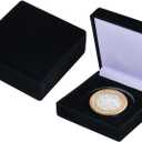 2Pcs Coin Display Case Velvet Black Challenge Coin Storage Presentation Box for Commemorative Coins Medals, 1 Slot, 50mm