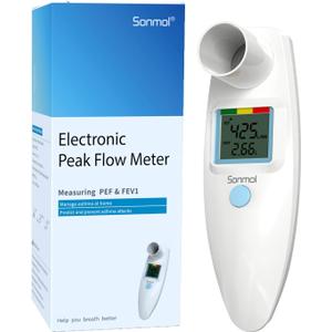 Sonmol Digital Peak Flow Meter Spirometer Asthma COPD for Adult Kids Portable PEF Forced Expiratory Volume FEV1 Lung Tester Home Medical