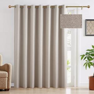 RYB HOME 100% Blackout Linen Curtains for Sliding Glass Doors, Extra Wide Thermal Insulated Privacy Curtains for Bedroom/Patio Door/Living Room/Open Closet, Room Divider, Linen, W100xL84, 1 Panel