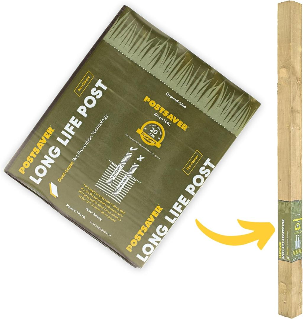 Postsaver Pro-Wrap & Tack | 16 ft Roll Cut to Size | Dual-Layer Rot Protector | Fence Post Protector | 20-Year Post | Wood Protection| Fits Any Size Post (1)