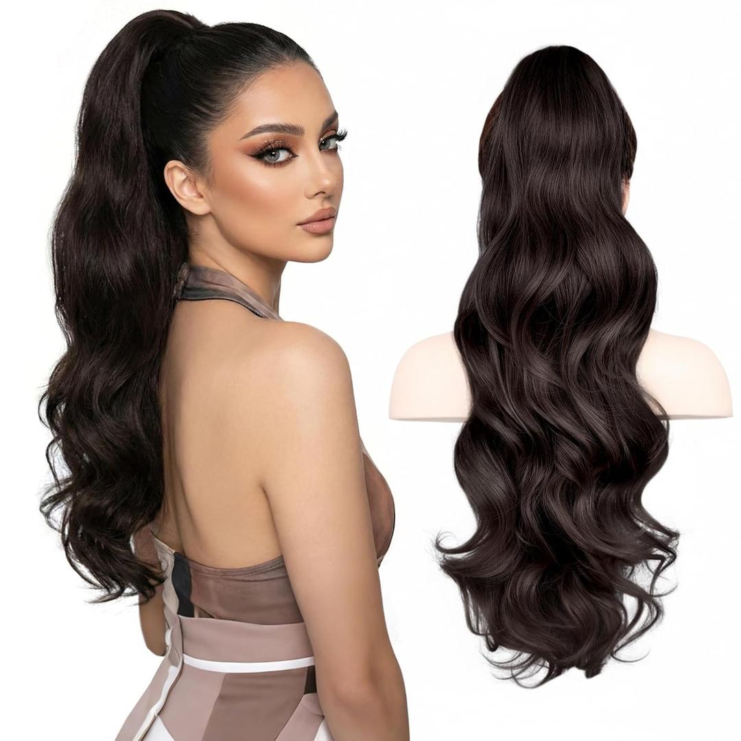 Long Ponytail Extension 26 Inch Wavy, Hair Extensions Ponytail with Claw Clip, Clip on & Clip in Ponytail Styles, Pony Tails for Beach Day, Family Dinner, Work & Party Night