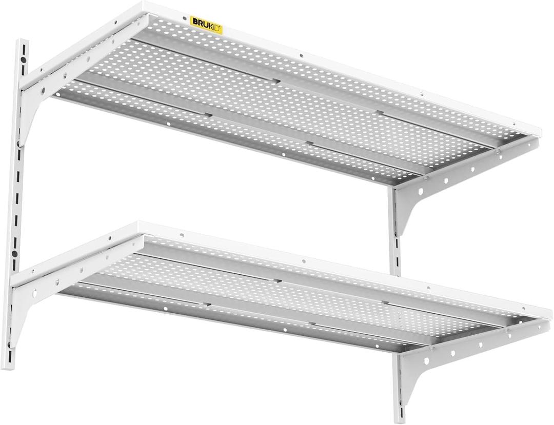 2 Tier 1.3x3ft Garage Shelving Wall Mounted, 15.6x36inch per Shelf Height Cassette Adjustable Floating Shelves, (White)