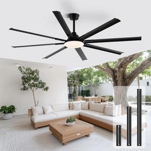 Modern Ceiling Fans with Lights, 100 Inch Ceiling Fan with Light and Remote,Living Room Library Cafe Outdoor/Industrial, 36W 3CCT 8 Aluminum Blades 6 Speed Reversible Quiet DC Motor, Black