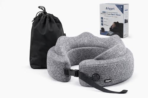 Alypri Inflatable Memory Foam Travel Neck Pillow – Auto-Inflating with Twist Valve, Adjustable Cervical Support for Airplane, Car & Office – Compact, Lightweight & Portable – (Gray)