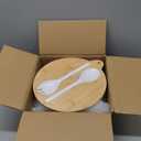 ECOWAY Salad Bowls Set of 3 with Seal Lid & Serving Utensils, Bamboo Fiber Mixing Bowls Set Large Serving Bowls & Storage Set with Bamboo Lid for Salad, Kitchen Eating, Pasta, Popcorn, Fruit, White