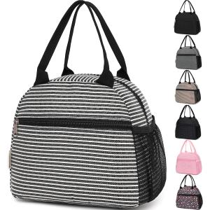 Lunch Bag Women, Lunch Box for Adult Men Kids Girls, Small Cute Lunchbox Tote Large Capacity Insulated Lunch Container Cooler for Work School Picnic Travel, Black White Stripes