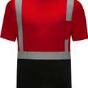 High Visibility Shirts Quick Dry Safety T Shirts with Reflective Strips and Pocket Short Sleeve Mesh Hi Vis Construction Work Class 2 Shirt for Men/Women Black Bottom Red, XX-Large