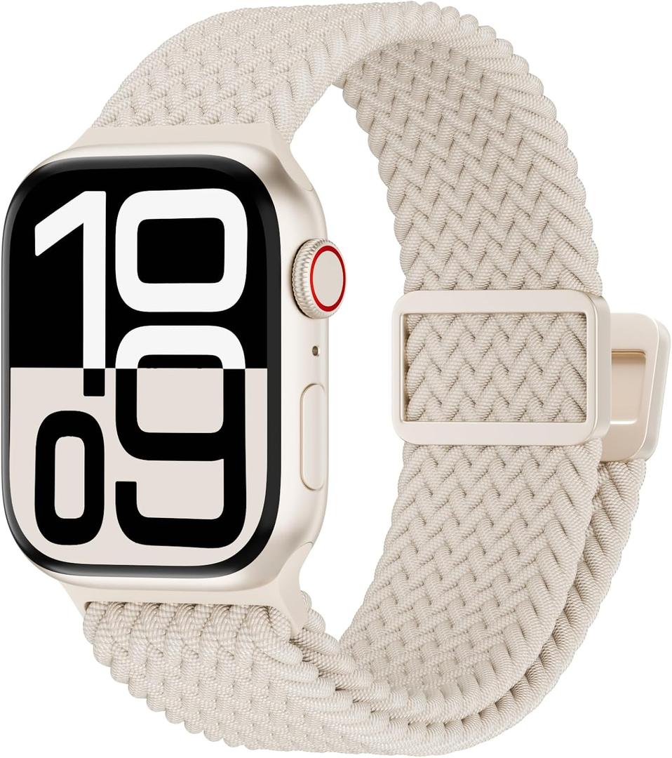 Magnetic Nylon Braided Band Compatible for Apple Watch Ultra2 Women Men ,Adjustable Elastic Sport Strap for iWatch 49mm/46mm/45mm/44mm/42mm(Series 3)