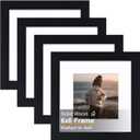 KINLINK 6x6 Picture Frame, Black Square Solid Wood Frames for Pictures 4x4 with Mat or 6x6 without Mat, Wall and Tabletop Display Photo Frames Black 4 Pack