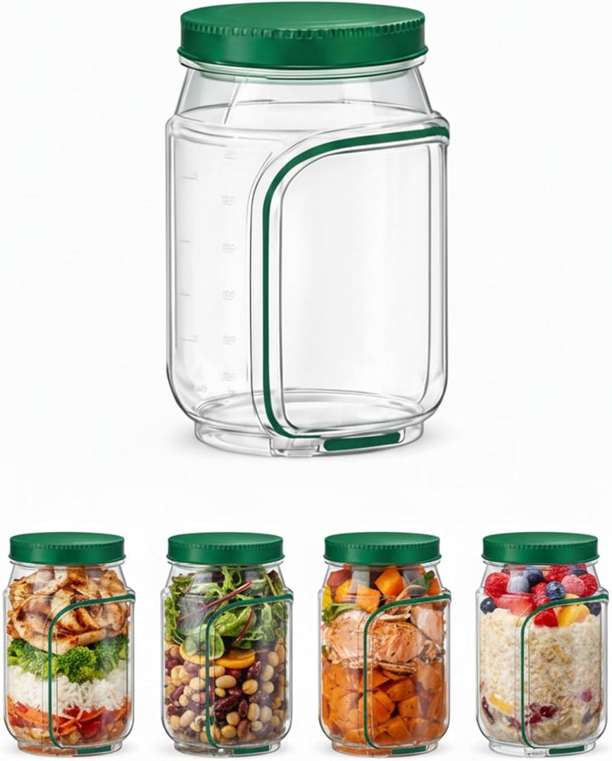 TANRICHA Jar Side Open with Leakproof Dressing Compartment, Portable Container, Home, Office, Travel, Outdoor Salad Container for Lunch