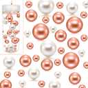 UDU 150 Pcs Vase Filler Floating Beads No Hole Faux Pearls Makeup Beads Mixed Sizes Round Pearls for Centerpieces Vase Home Party Wedding Decor, 8/14/20 mm (White,Rosegold)