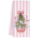 WUCHJ Coastal Oyster Pink Chinoiserie Christmas Kitchen Towels, Red Bow Christmas Tree Beach Hand Towels for Bathroom, Nautical Grandmillennial Xmas Decorative Dish Tea Towel, 16x24 Inch