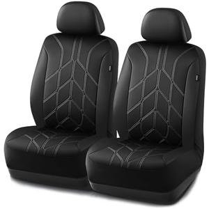PIC AUTO Car Seat Cover, Piping Leather Front Seat Cover for Cars, Black & Black Two-Tone Luxury Leather, Universal Fit, Durable, Airbag Compatible, Suitable for SUVs, Trucks, Sedans, and Vehicles