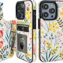 HAOPINSH for iPhone 14 Pro Wallet Case with Card Holder, Floral Flower Pattern Back Flip Folio PU Leather Kickstand Card Slots Case for Women Girls, Double Magnetic Clasp Shockproof Cover 6.1"