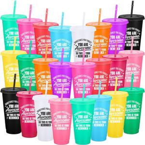 Inbagi 24 Pack Thank You Gifts You Are Awesome Cups 24 oz Plastic Tumbler with Lids and Straw Inspirational Reusable Tumblers Appreciation Gift for Employee Teacher Coworker Team Nurse, 12 Colors