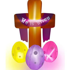 7FT Christmas Inflatable Cross Outdoor Decorations He is Risen Inflatables Blow Up Yard Decoration Xmas Decor Built-in Lights for Outside Holiday Garden Grave Decor
