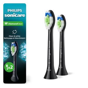 Philips Sonicare W DiamondClean - Genuine Replacement Electric Toothbrush Heads, Black, 2 Pack, HX6062/95
