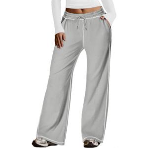 Sweetmoon Wide Leg Sweatpants Women Baggy Women's Tall Straight High Waisted Lounge Pants Workout Loose Lightweight Pockets (Gray, L)