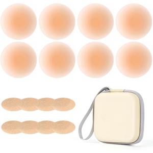 Nipple Covers for Women, Thin Adhesive Pasties Nipple Covers, Silicone Nipple Covers Reusable with Travel Case (Nude-4)