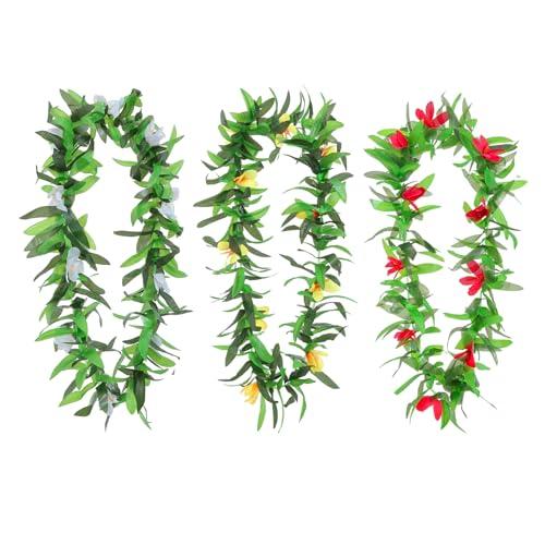 Besutolife Hawaiian Luau Leis Tropical Artificial Flower Leis Necklaces for Graduation Hula Costume Beach Party Hawaiian Luau Party 3 PCS