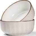 KooK Ceramic Salad Bowls, Embossed Large Kitchen Bowls, For Serving Pasta, Soup, Fruits, Microwave and Dishwasher Safe, Cream with Dark Copper Accents, Set of 2, 60 oz, Narbonne Collection