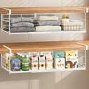 Expandable Under Cabinet Shelf, Extendable Under Shelf Storage with Removable Wire-Like Back for Pantry Cabinet, Laundry Room, Shoe Rack. (White, 2 Pack, Interior: 5" H x 10" D)