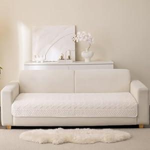 Aucrovee Soft Plush Couch Cover, Non Slip Fluffy Sectional Sofa Covers for 3 Cushion Couch Sofa L Sharped Sofa Slipcover for Pets, Furniture Protector (1 PC 36"x82" White)