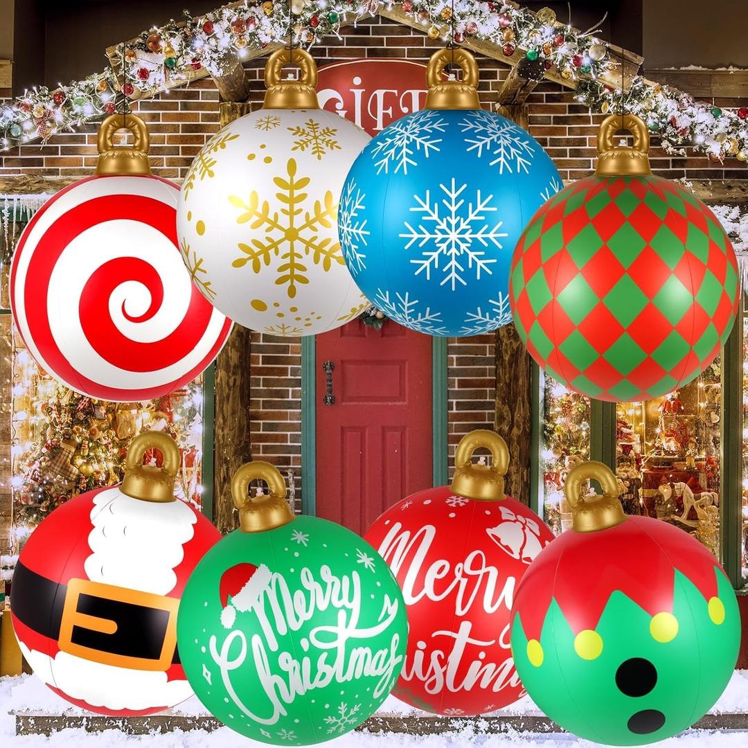 8 Pcs Inflatable Ornaments Balls Outdoor - 24 Inch Large Inflatable Christmas Ornaments, Reusable Blow Up Christmas Ornaments, PVC Inflatable Christmas Balls Decorations for Yard | Tree | Lawn | Pool