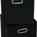 11 Inch Foldable Storage Bins ,Black Fabric Cubes Organizer Baskets with Handle for Closet or Collapsible Box, 11x11x11 Set of 2 (Black )