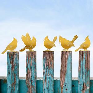 Leinuosen 5 Pcs Cardinal Birds Silhouettes Decoration, Garden Spring Decor Outdoor, Metal Bird Craft Statue Set, Yard Art Ornaments for Garden Patio, Cardinal Silhouette, Housewarming Gift