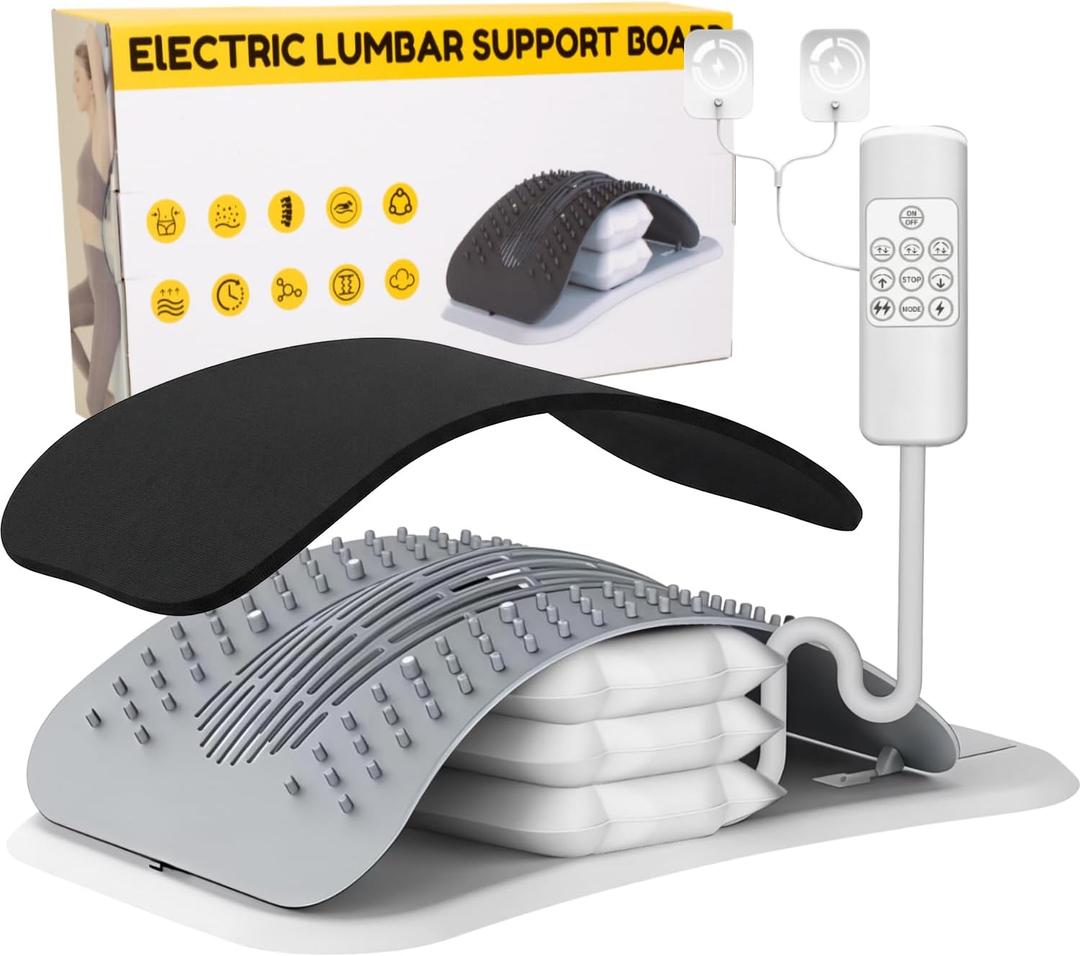 Electric Back Stretcher with EMS Pulse Massage Adjustable Lumbar Support Board with Remote Control, Lower Back Cracker for Home Relaxation and Muscle Relief