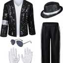 Dance Star Kids Costume for Boys 80s 90s Pop Stage Cosplay Party Halloween Role Play Black 3-5T