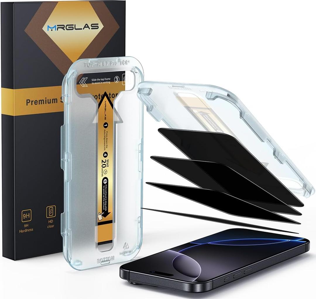 MRGLAS 4-Pack TOP 9H+ Glass for iPhone 16 Pro Privacy Screen Protector [Auto Alignment Kit] [10X Military Protection, 100% Anti Spy] UNBREAK Tempered Glass 6.3 inch Longest Durable Case-Friendly