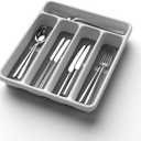 5-Slot Utensil Drawer Organizer for Silverware & Cutlery | Large Plastic Utensil Holder with Non-Slip Design, Silverware Drawer Organizer, BPA-Free (White) (Normal, Grey)