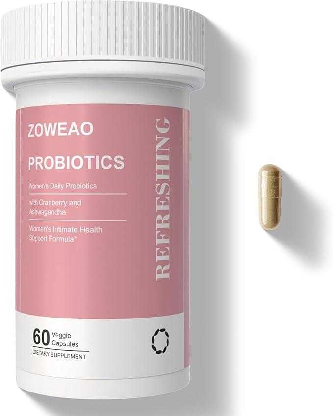 ZOWEAO Women's Dally Probiotics with Cranberry and Ashwagandha 60 Veggie Capsules. Pack of 2