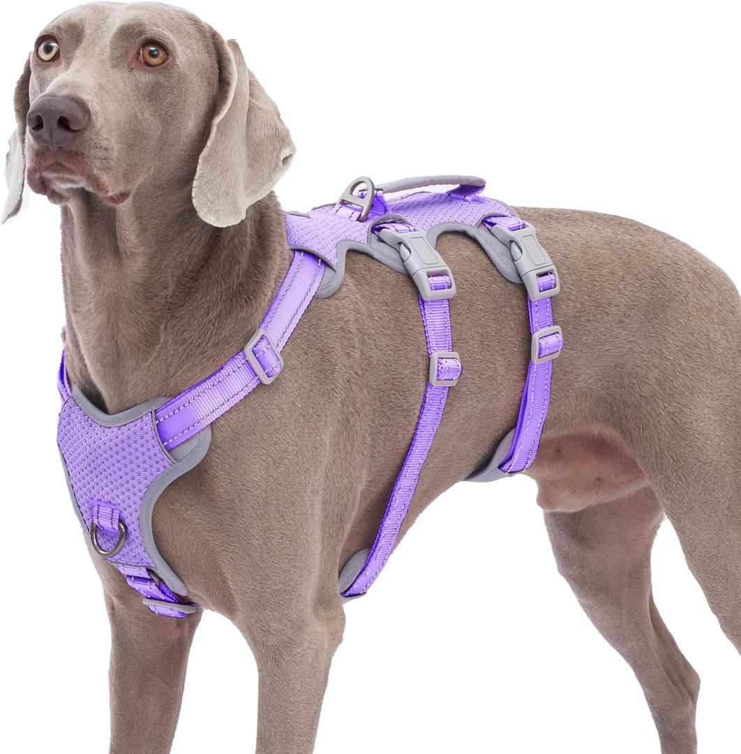 Huntboo Escape Proof Dog Harness, No Pull Reflective Harness with Lift Handle,Adjustable Pet Vest with Front and Back Leash Clips for Small Medium Large Dogs Walking Hiking Training(Lavender Purple,L) (Large(Pack of 1))