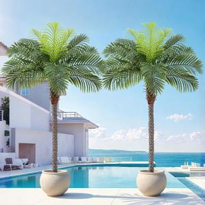 6ft Tall Artificial Phoenix Palm Tree for Outdoor Indoor Decor, Large Faux Coconut Silk Palm Tree Tropical Fake Tree Perfect for Outside Patio Poolside Home Office Decor (Set of 2)