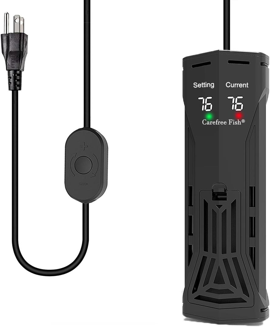 Carefree Fish 200/300/500/800W Aquarium PTC Ceramic Heater Dual Independent Chips Dual Overheat Protection Dual Water Level Sensors for Freshwater and Saltwater No Cooking Fish