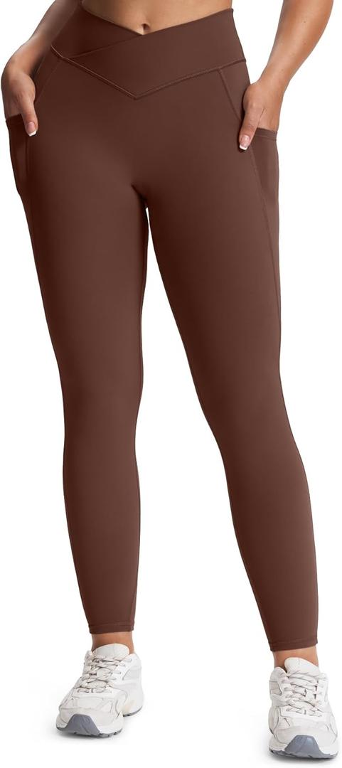Aoxjox High Waisted Workout Leggings for Women Trinity Yoga Pants 26.5" (Dark Brown, Medium)